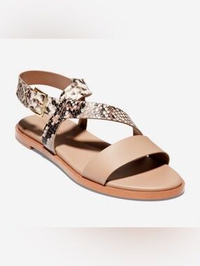 Cole Haan Neutral Snake-Print Leather Flat Sandal